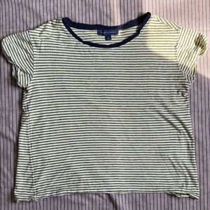 Tommy Hilfiger Navy and Yellow Striped Tee - Size M